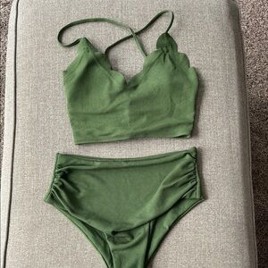 Zaful Green Scalloped Bikini Set